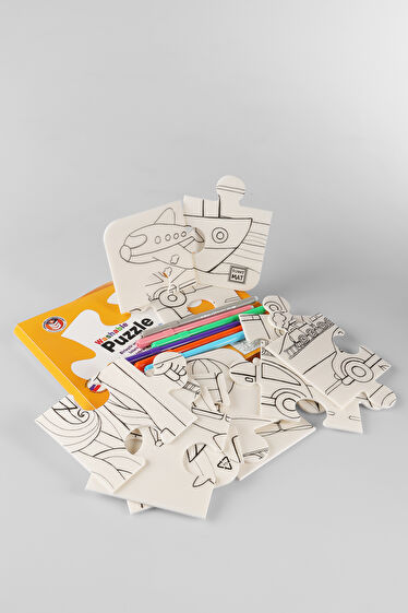 Akademi Çocuk Mat Puzzle Taşıtlar Yıkanabilir Unisex Aksesuar Beyaz Boyama Kitabı