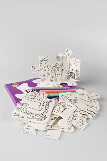 Akademi Çocuk Mat Puzzle Sevimli Dostlar Yıkanabilir Unisex Aksesuar Beyaz Boyama Kitabı