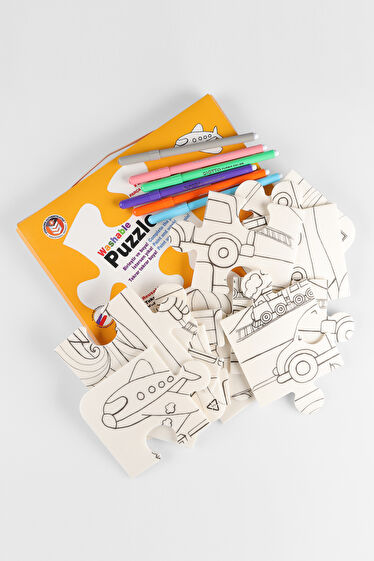 Akademi Çocuk Mat Puzzle Taşıtlar Yıkanabilir Unisex Aksesuar Beyaz Boyama Kitabı