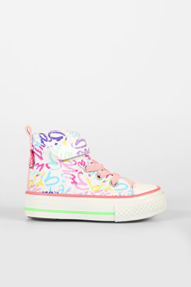 Vicco Ada Desenli Kız Bebek Beyaz/Pembe Sneaker