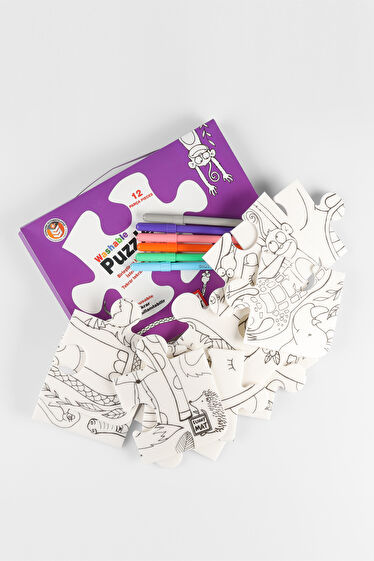 Akademi Çocuk Mat Puzzle Sevimli Dostlar Yıkanabilir Unisex Aksesuar Beyaz Boyama Kitabı
