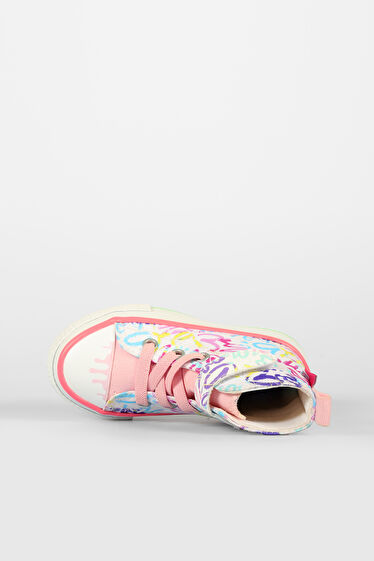 Vicco Ada Desenli Kız Okul Öncesi Beyaz/Pembe Sneaker