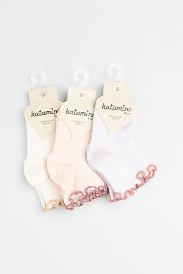 Katamino Eflin 3'lü Kız İlk Adım Beyaz/Pembe/Gri Çorap
