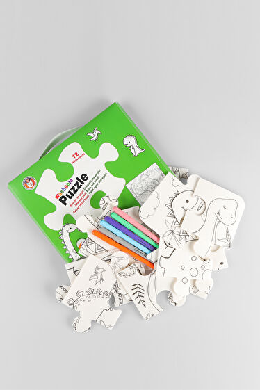 Akademi Çocuk Mat Puzzle Dinazor Çağı Yıkanabilir Unisex Aksesuar Beyaz Boyama Kitabı
