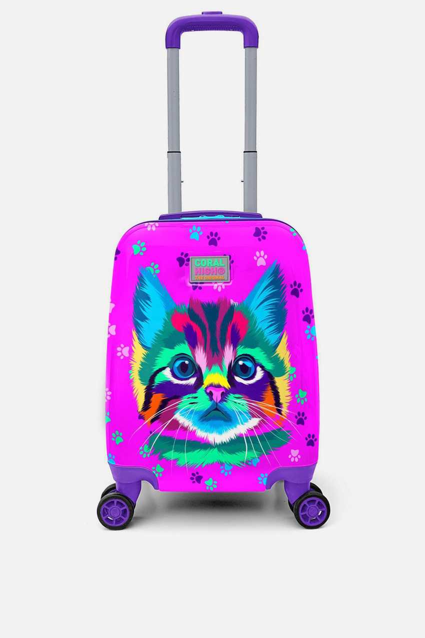 Yaygan Kedi Baskılı Aksesuar Mor/Pembe Çanta