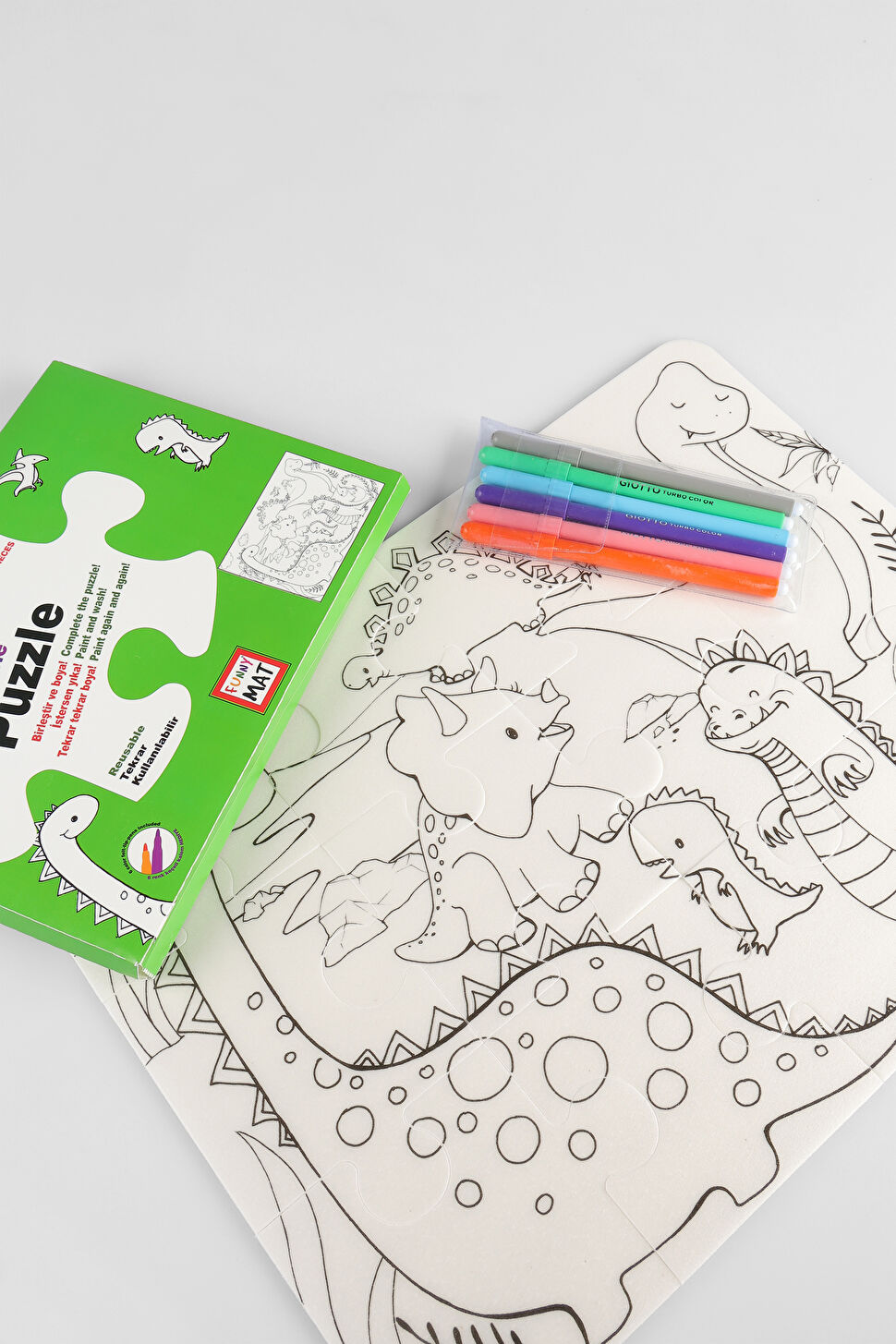 Akademi Çocuk Mat Puzzle Dinazor Çağı Yıkanabilir Unisex Aksesuar Beyaz Boyama Kitabı 25K.A25M.3151-11 | Vicco